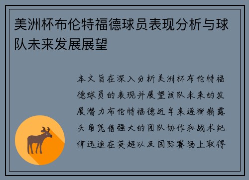 美洲杯布伦特福德球员表现分析与球队未来发展展望